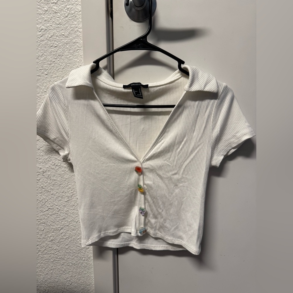 Forever 21 White Ribbed Top